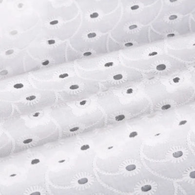 Luxury White Cotton Embroidery Fabric For Beautiful Dress